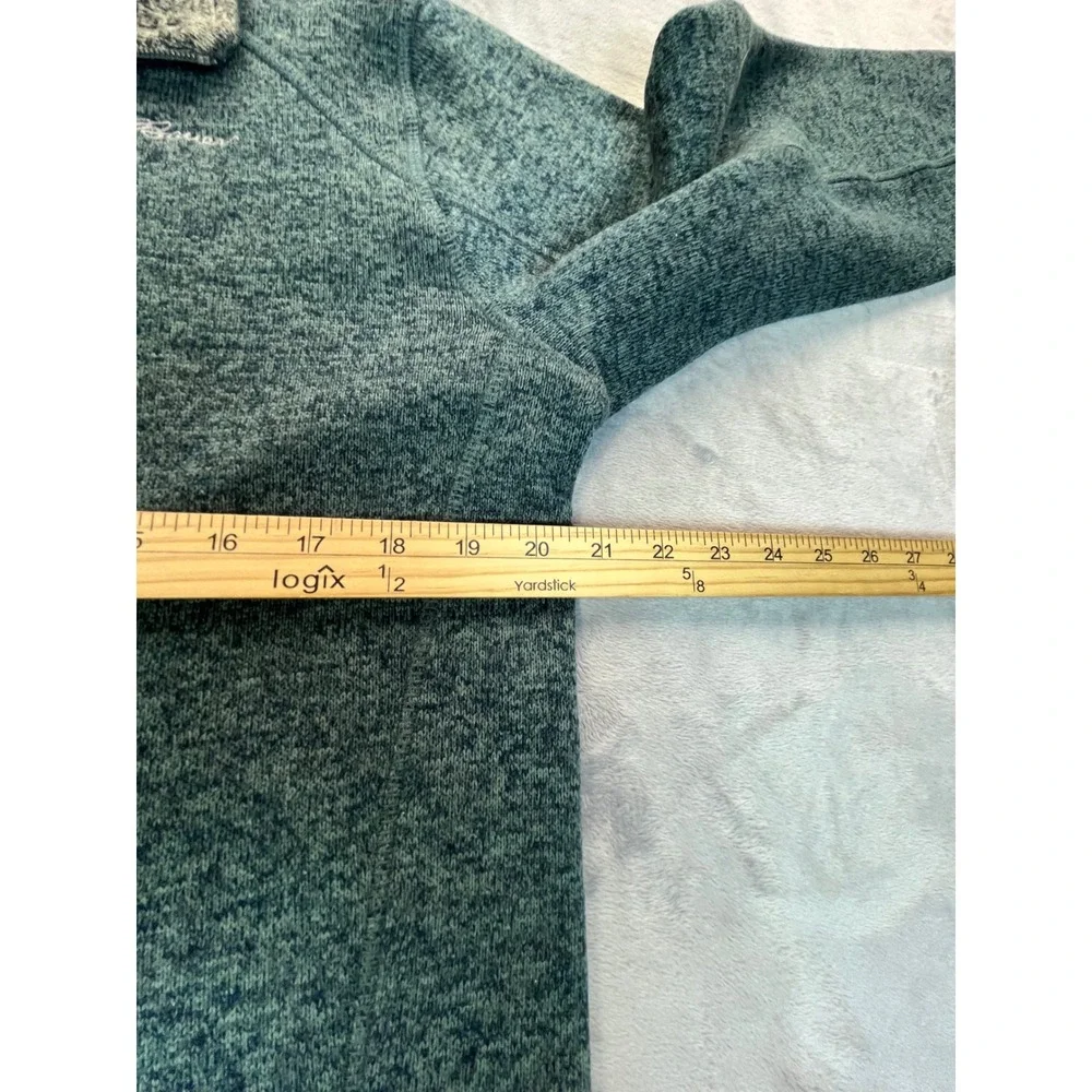 Eddie Bauer Mens Large Quarter Zip Pullover Sweater Green Heathered Fleece Lined